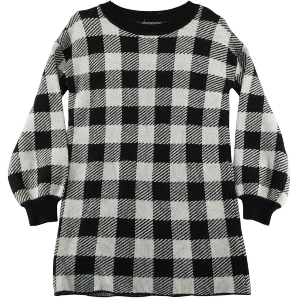 Women’s Black Buffalo Plaid Knit Sweater Tunic Long Sleeve Wool Blend Size M